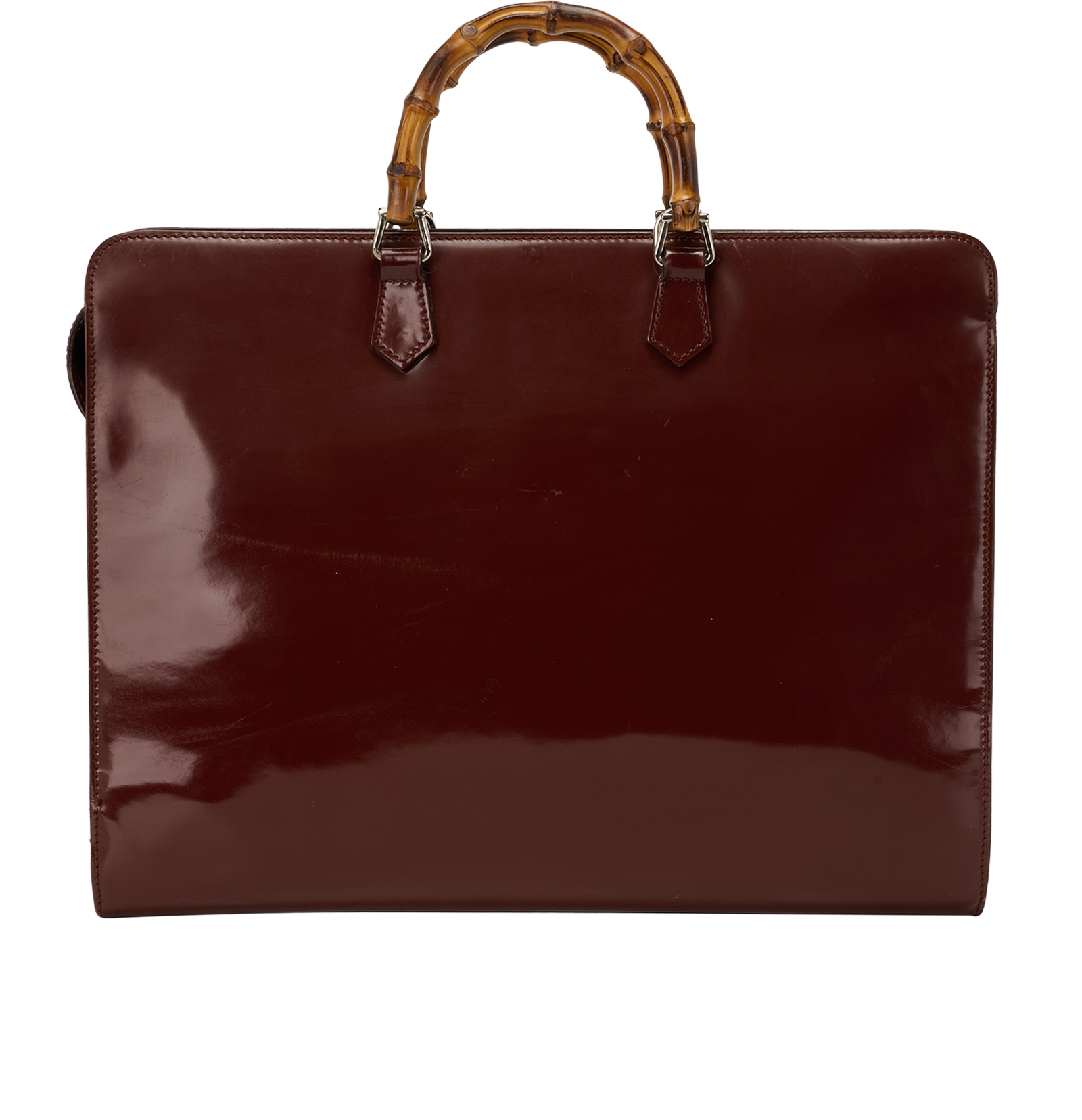 Vintage Bamboo Briefcase, &pound;375, Handbags, Brown, Leather, Back view